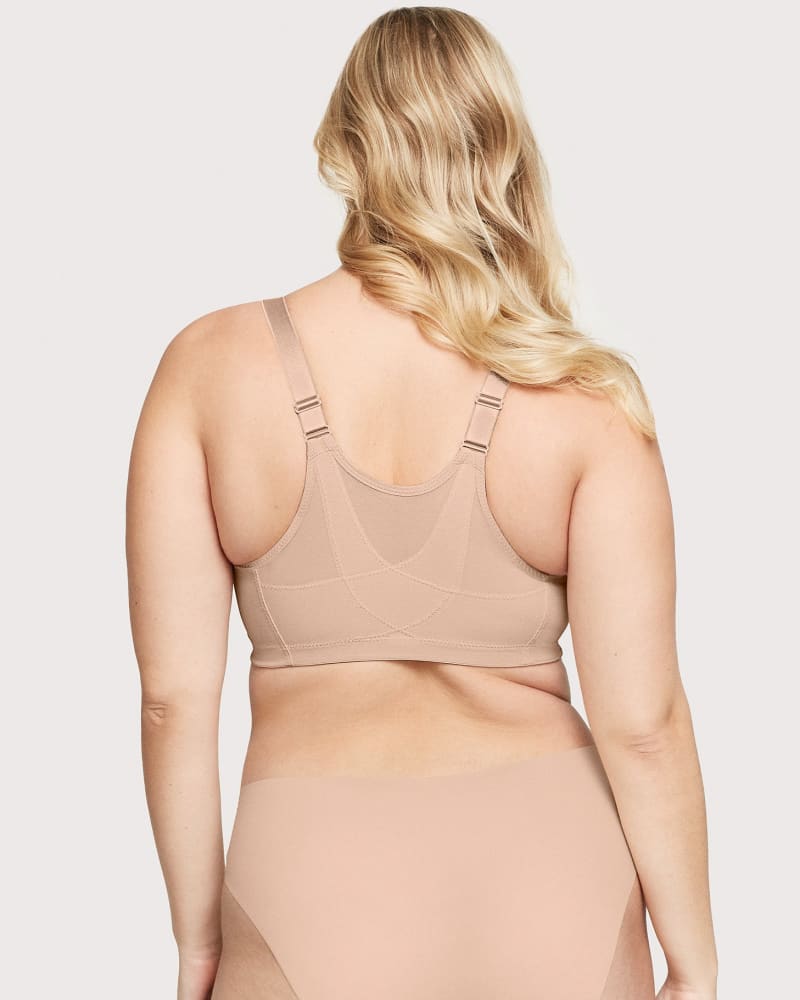 Back of a model wearing a size 36I MagicLift Front-Closure Posture Back Bra Band | 36 in Cafe by Glamorise. | dia_product_style_image_id:262915